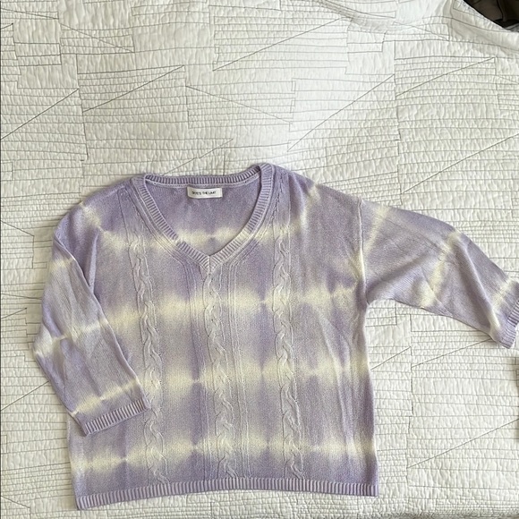 Skye's the Limit Sweaters - Skye’s the Limit Lavender and White Tie-Dye V-Neck Sweater